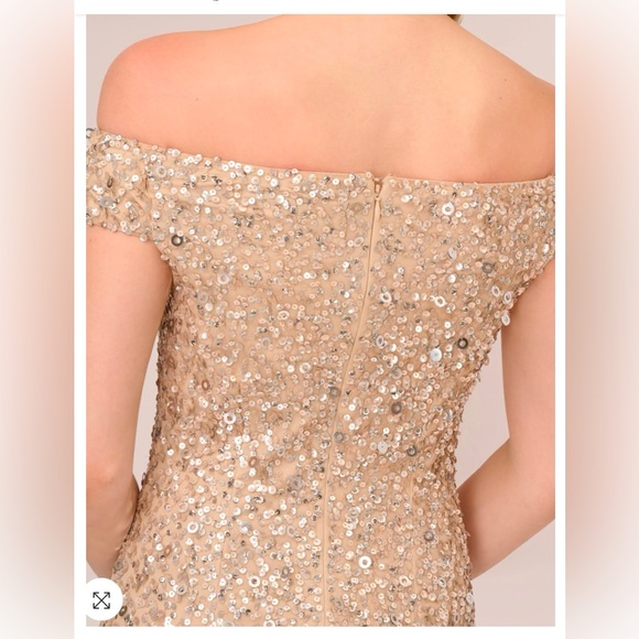 Adrianna Papell scoop back sequin gown in champagne gold - Picture 11 of 12
